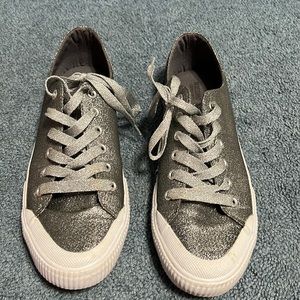 Silver sparkle pair of Mossimo sneakers.